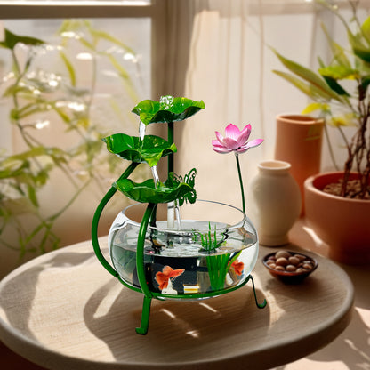 USB Desktop Water Fountain with Zen Waterfall Design, Natural Rocks and Green Finish for Home or Office