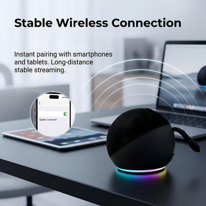 Portable Bluetooth Speaker Spherical Model with RGB, TWS, Subwoofer, 360° Listing and Included Base