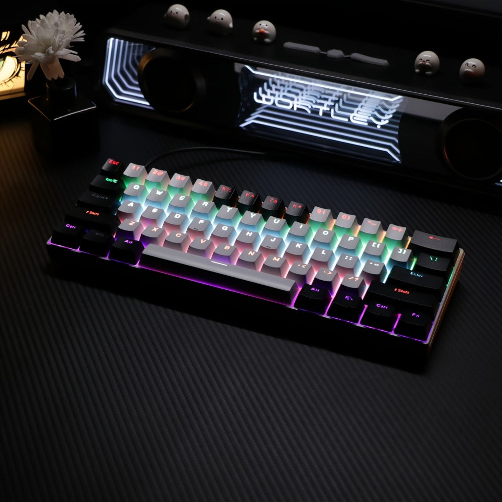 Mechanical Keyboard 61-Key Compact Wired Layout with Cyan Switches, RGB Backlighting and Four Case Color Options