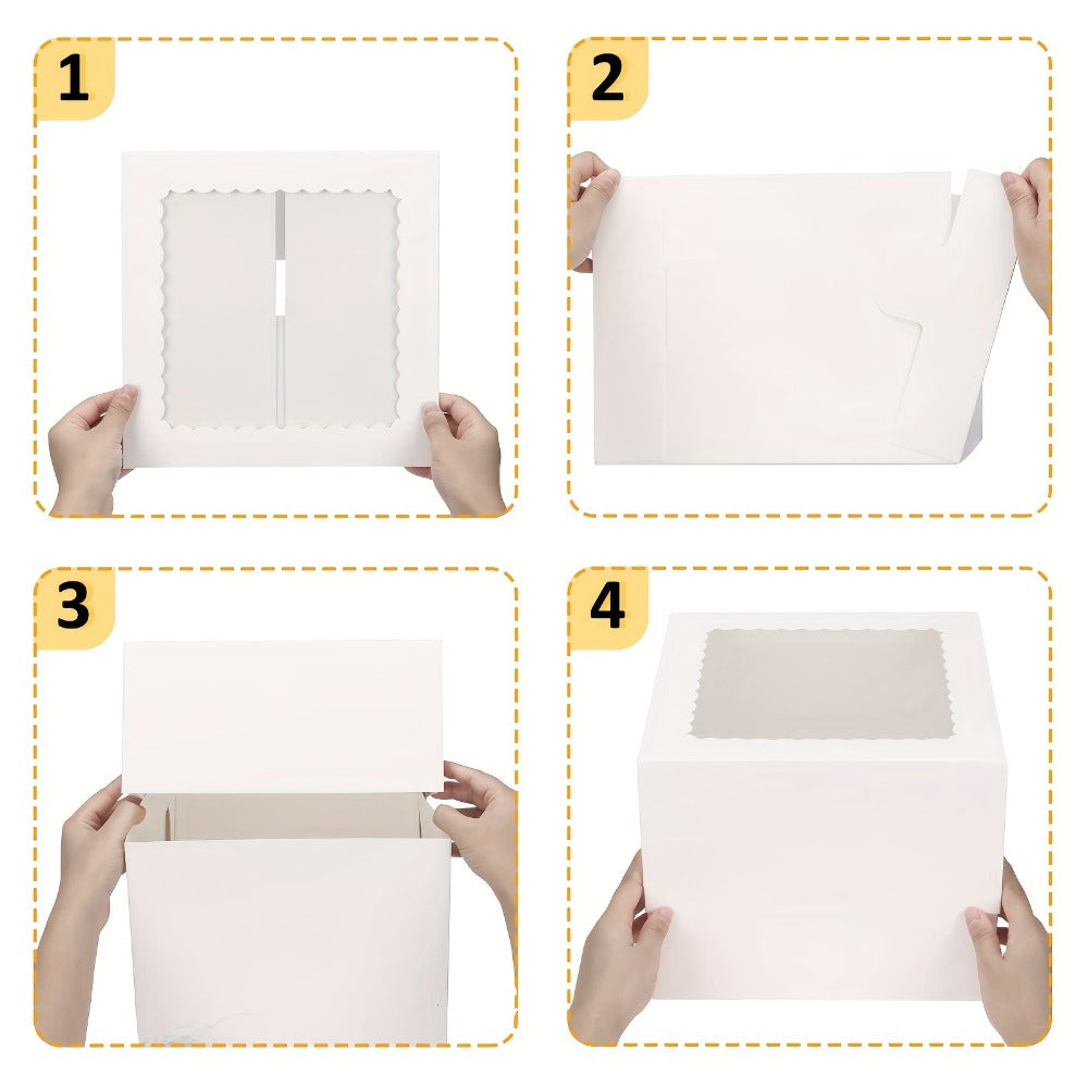 Ten-Pack 10 x 10 x 8 Inch Tall Cake Boxes with Boards for Layer Cakes, Birthdays and Weddings