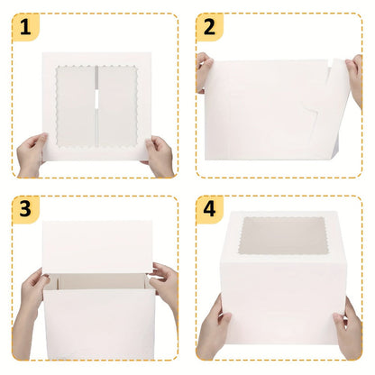 Ten-Pack 10 x 10 x 8 Inch Tall Cake Boxes with Boards for Layer Cakes, Birthdays and Weddings
