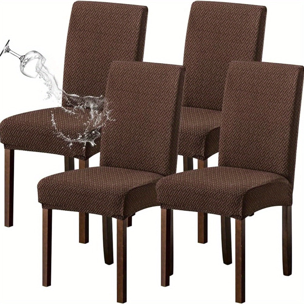 Textured Stretch Dining Chair Covers in Beige, Gray, Chocolate, Black, Khaki or Burgundy, Four- or Six-Piece Sets