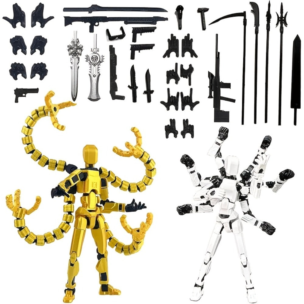 Two-Piece Multi-Joint Robot Figure Set with Tentacle Arms, Display Parts and Five Color Options