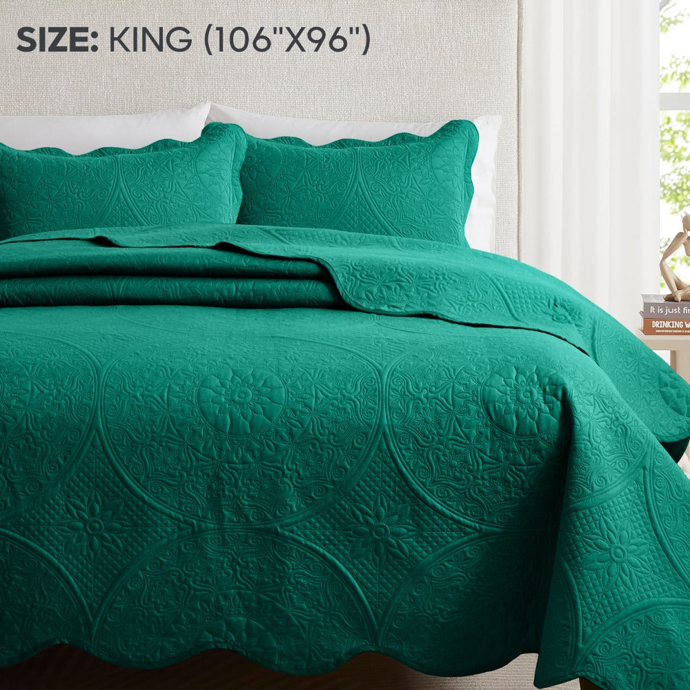 Quilted Bedspread Set 3 Piece – Soft Floral Coverlet with Pillow Shams, Lightweight Breathable Quilt for Bedroom & Guest Room, All Season Bed Cover