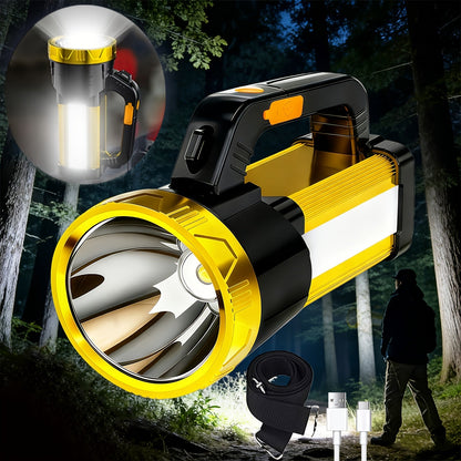 Flashlight 2000-Lumen Rechargeable Searchlight with 2400mAh Battery, Side Lantern and USB Output