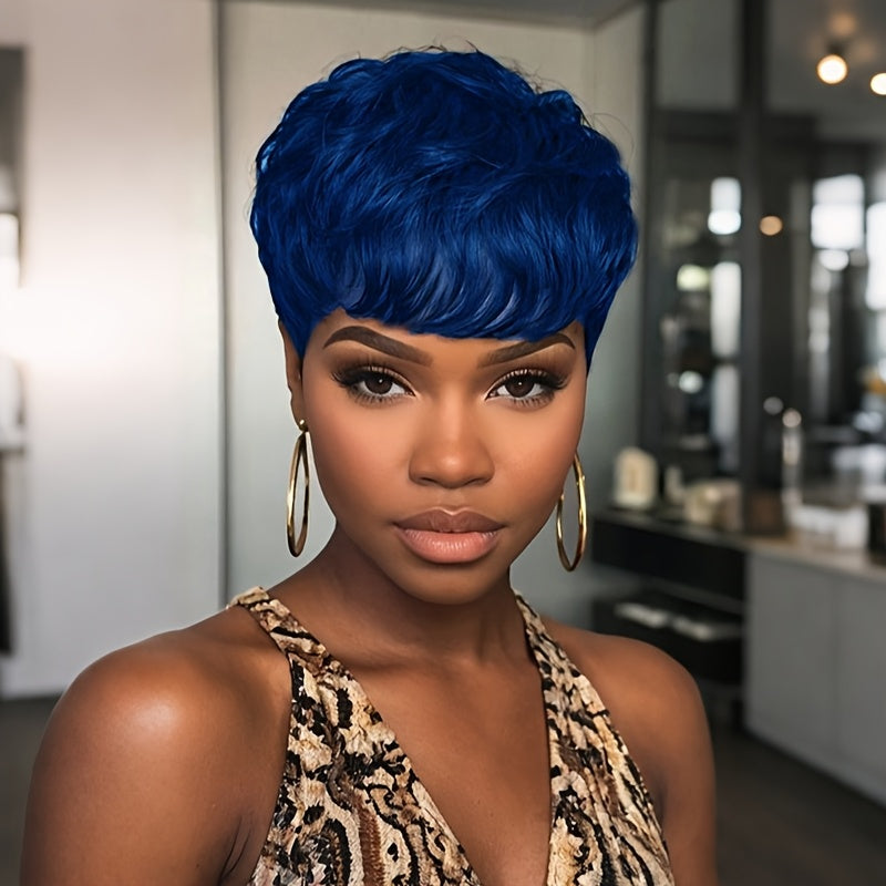 Short Body Wave Synthetic Wig with Bangs & Rose Net Cap – Colorful Fashion Wig for Women in Orange, Purple, Wine Red, Green, Blue & Brown, Lightweight Adjustable Daily Wear, 6 Inch