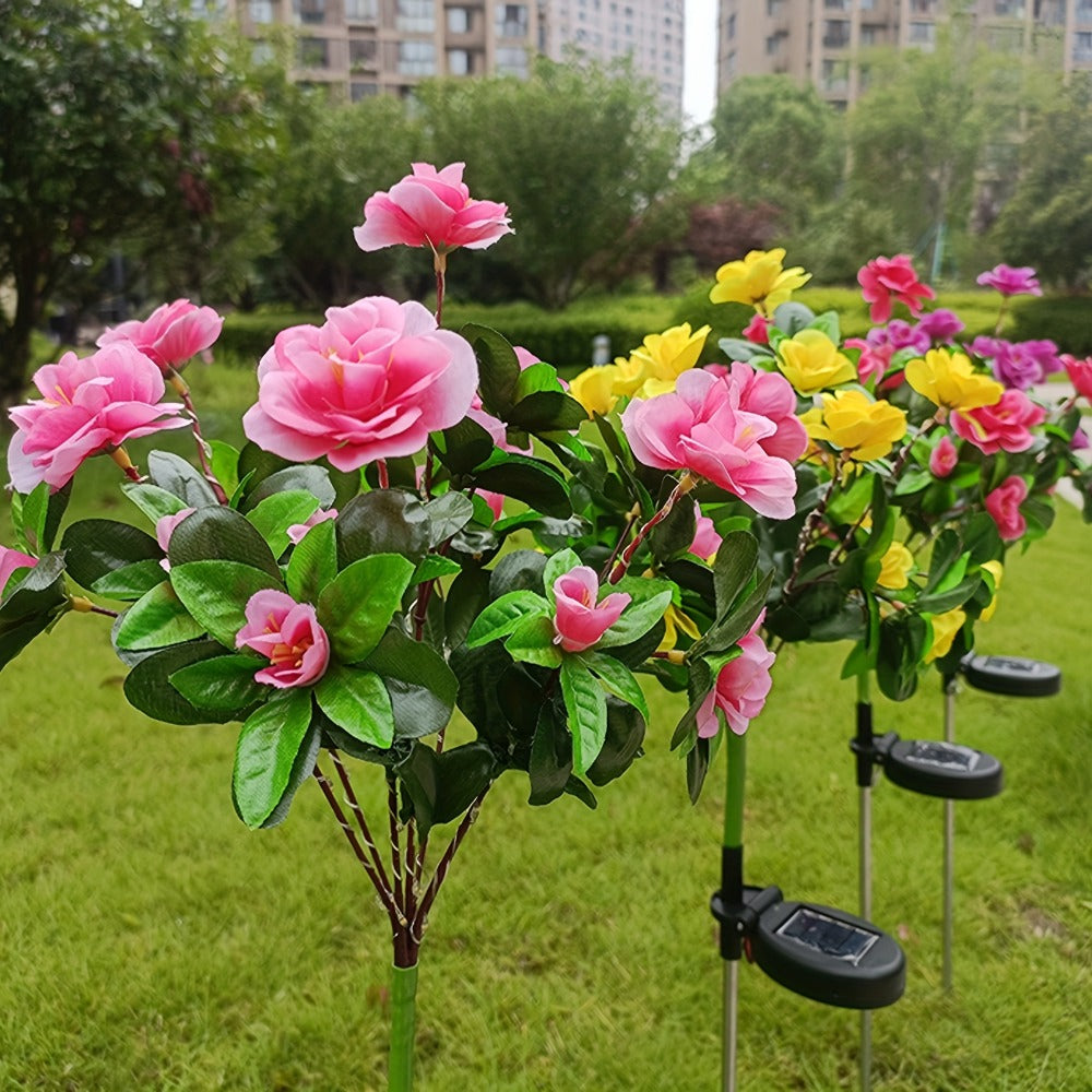 Solar Garden Lights 42-LED Azalea Flower Stake, IP65 with Five Bloom Colors for Yard Decor