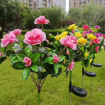 Solar Garden Lights 42-LED Azalea Flower Stake, IP65 with Five Bloom Colors for Yard Decor
