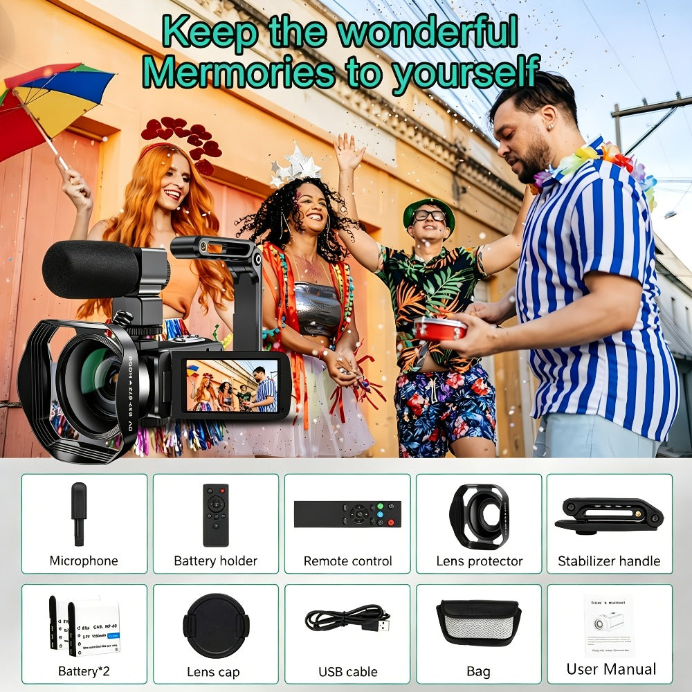 5K Vlogging Camera Camcorder 64MP WiFi for YouTube with IR Night Vision 18X Zoom 3 Inch Touch Screen Webcam External Microphone Remote Control 2 Batteries Loop Recording