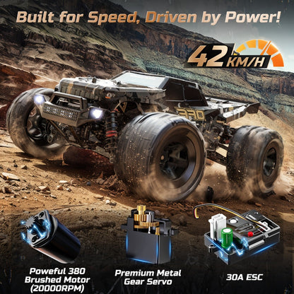 Remote Control Car, DEERC 1:16 4WD Off-Road Truck with 42 km/h Label, Dual 1500mAh Batteries and LED Lights