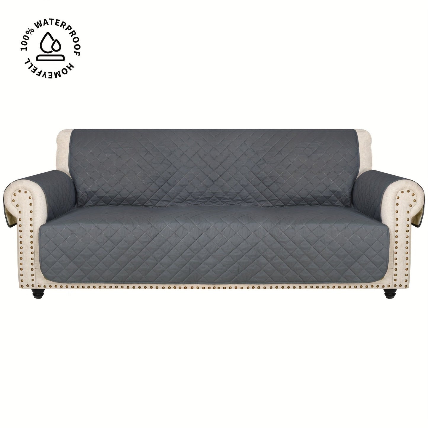 Sofa Cover Waterproof Quilted Microfiber Three-Seat Panel Set with Two Foam Tubes, Straps and Side Pocket