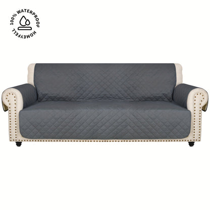 Sofa Cover Waterproof Quilted Microfiber Three-Seat Panel Set with Two Foam Tubes, Straps and Side Pocket
