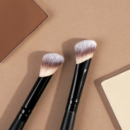 Double-Ended Makeup Brush Set 4Pcs – Bevel Taper Foundation Contour Blush Powder Brushes Professional Travel Makeup Tools Kit for Women Black Beige & Black Gold
