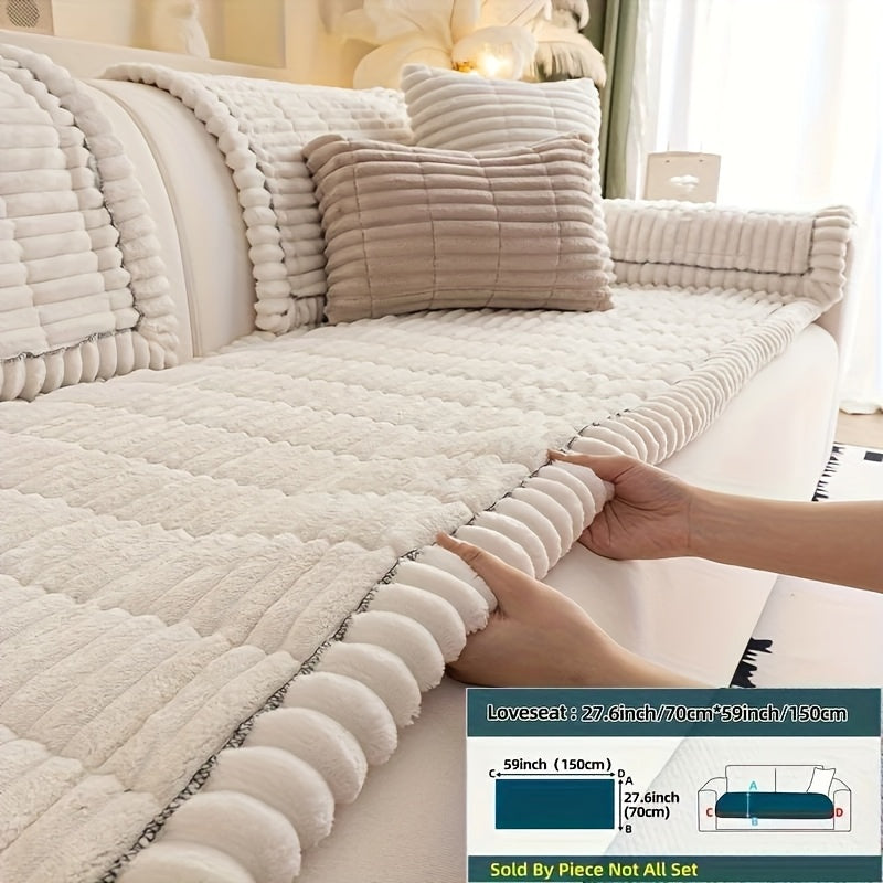 Wavy-Edge Plush Sofa Cushion Cover in Four Colors with Single-, Two-, Three- or Four-Seat Sizes