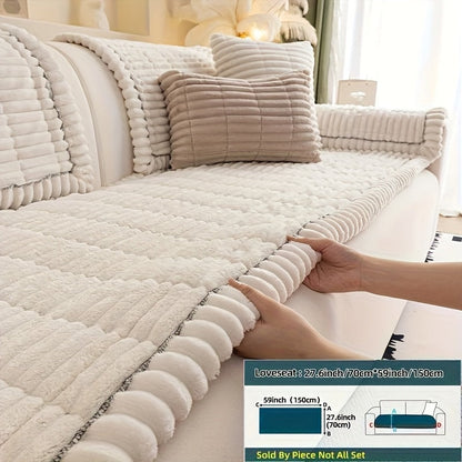 Wavy-Edge Plush Sofa Cushion Cover in Four Colors with Single-, Two-, Three- or Four-Seat Sizes