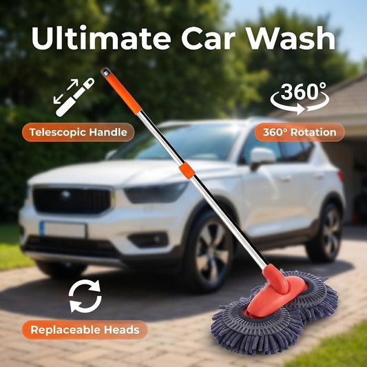 Car Wash Mop with Adjustable Handle – Microfiber Cleaning Brush for Cars & Trucks, Scratch-Free Detailing Tool