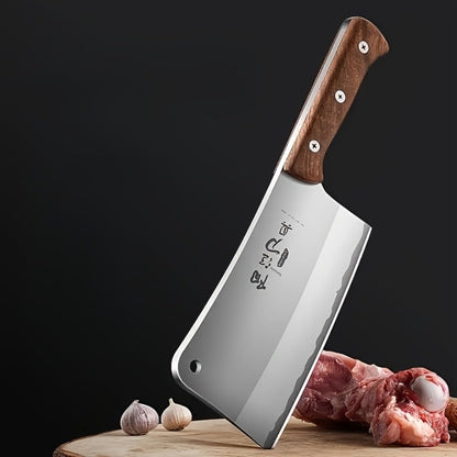 Extra-Thick 22 cm Blade Meat Cleaver with Hanging Hole, Broad Chopping Profile and Wood-Tone Handle