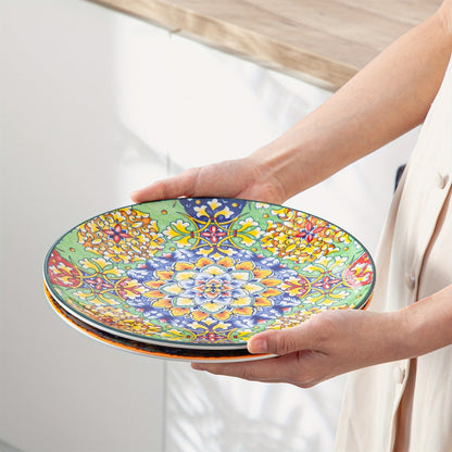 Six-Piece Bohemian Dinner Plate Set with 10.5-Inch Colorful Patterned Plates in Two Style Options