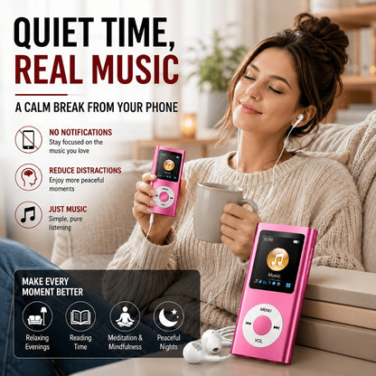 Aluminum Alloy MP3 Player 64GB with Earphone & Charging Cable, Slim 1.8 Inch LCD Portable Music Player, 200mAh Rechargeable Battery, Supports MP3 WMA FLAC APE, TF Micro SD Card Up to 64GB (Card Not Included)