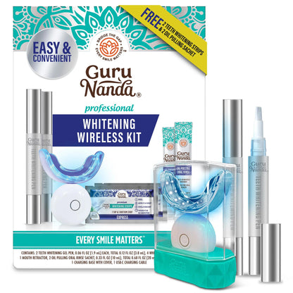 Wireless 16-LED Teeth Whitening Mouthpiece Kit with Two Gel Pens, Cleaning Case and Accessory Packs