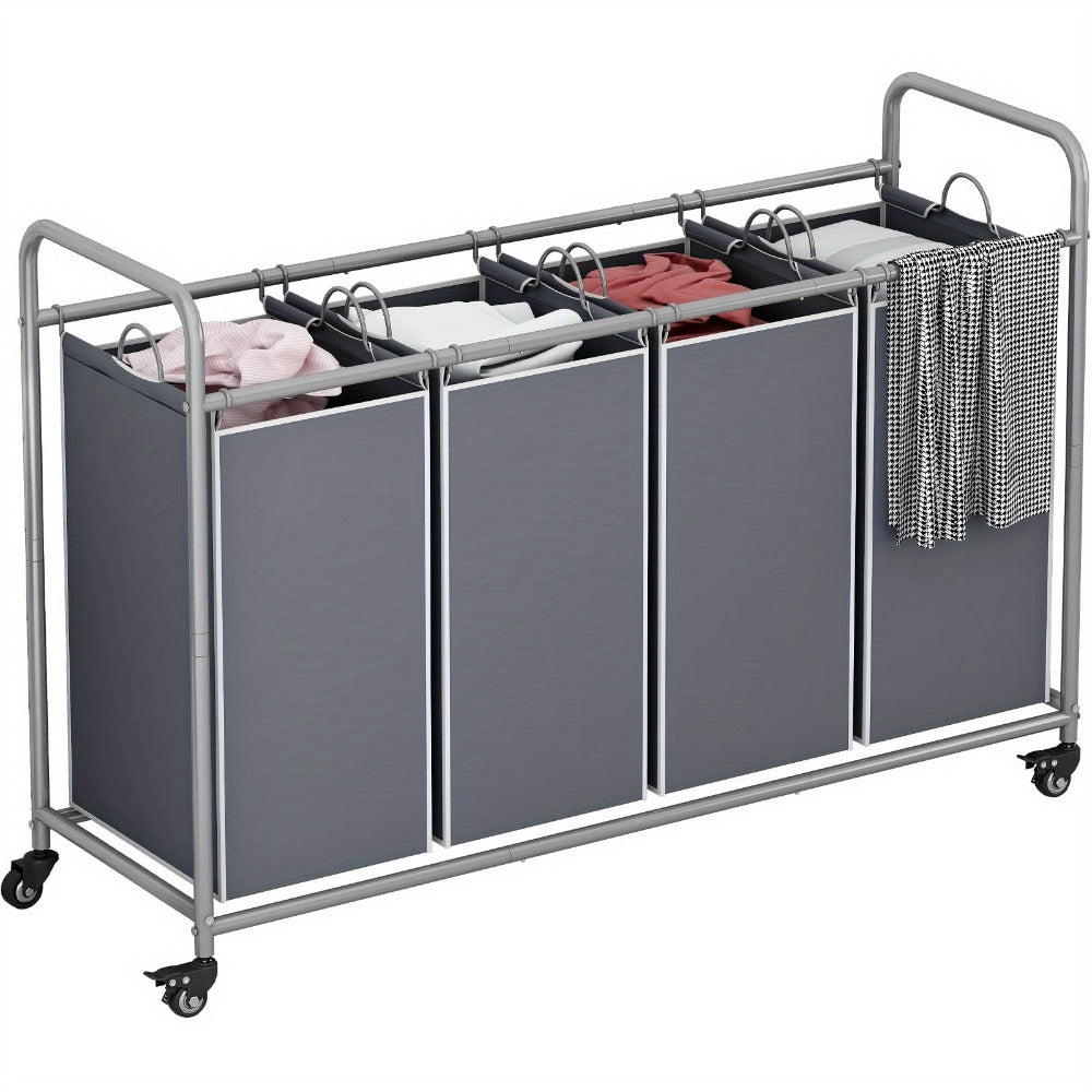 Laundry Hamper Cart with 4-Bag Sorter, Heavy-Duty Rolling Lockable Wheels & Removable Bags — Laundry Basket Organizer for Bedroom, Bathroom & Laundry Room | Beige, Gray, Black, Assorted