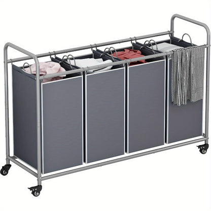 Laundry Hamper Cart with 4-Bag Sorter, Heavy-Duty Rolling Lockable Wheels & Removable Bags — Laundry Basket Organizer for Bedroom, Bathroom & Laundry Room | Beige, Gray, Black, Assorted