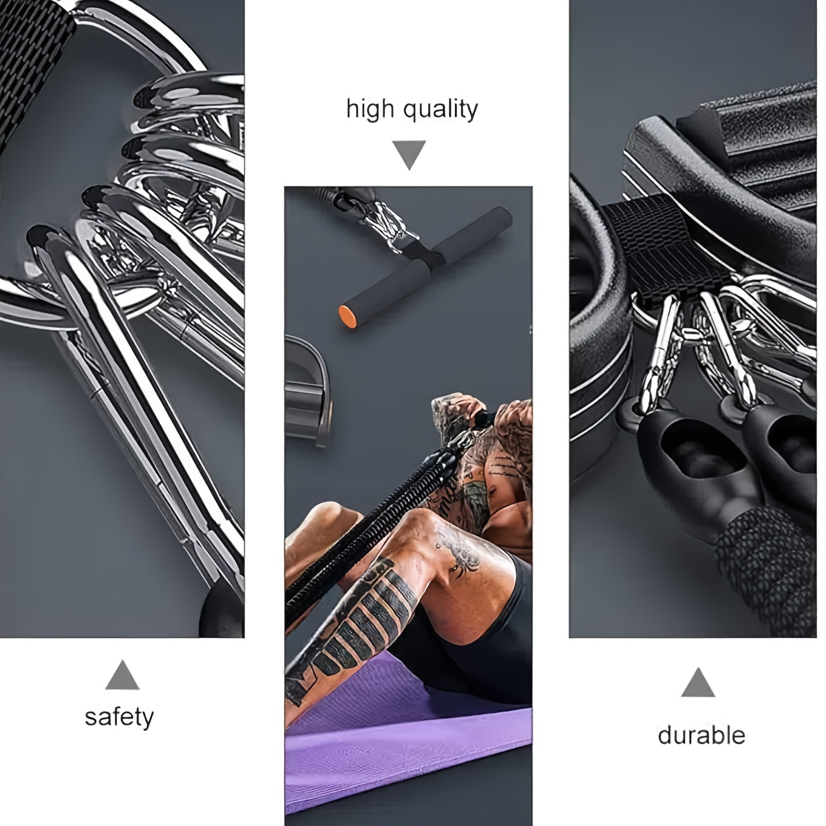 Black Foot-Pedal Resistance Band Puller with Handles and 2-, 4- or 6-Tube Options Labeled 50BL to 150BL