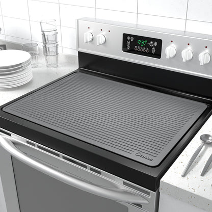 Kitchen Mat, 30x21-Inch Silicone Stove Cover and Counter Drying Pad in Gray or Black with Striped Surface