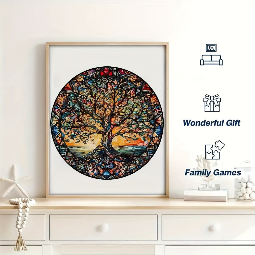 Tree of the Universe Wooden Jigsaw Puzzle with Irregular Pieces and 11 x 11 Inch Pictured Display Size