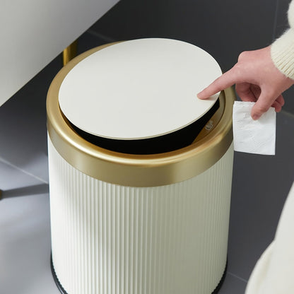 Dual Compartment Trash Can with Push-Top Lid, 3.17 Gal Odor-Resistant Oval Waste Bin for Kitchen Bathroom Bedroom Office