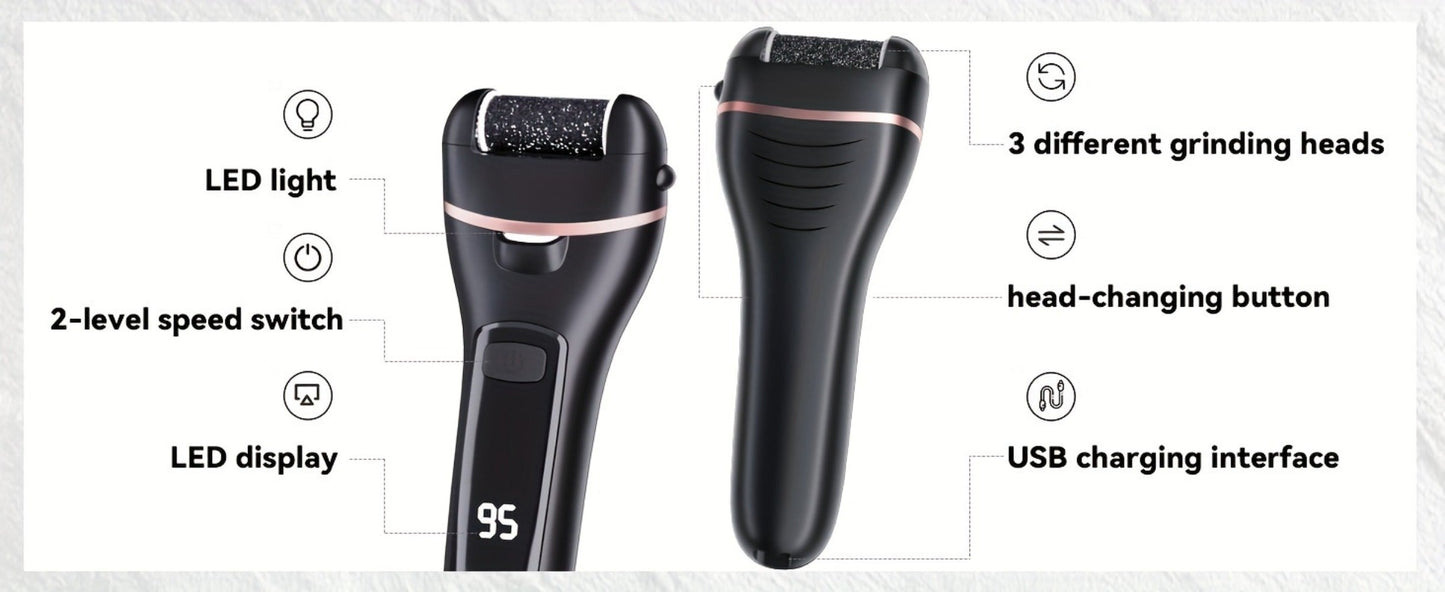 14-in-1 Rechargeable Electric Foot File Kit with Three Roller Heads and Three Color Options