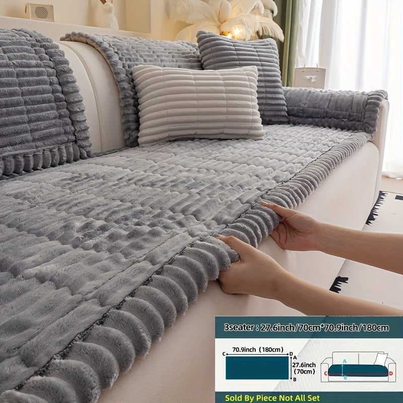 Wavy-Edge Plush Sofa Cushion Cover in Four Colors with Single-, Two-, Three- or Four-Seat Sizes