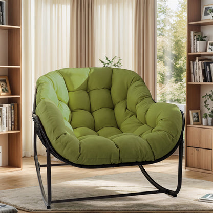 Papasan Rocking Chair Outdoor Wicker Egg Chair with Cushion & Pillow, Large Patio Rocker for Garden