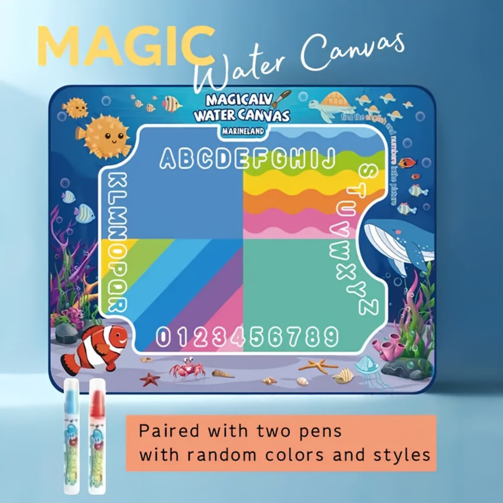 Water Canvas Drawing Mat for Kids Reusable Mess-Free – Magical Paint with Water Art Toy 80x60cm Ocean Animal Designs Screen-Free Creative Gift for Boys Girls Toddlers Ages 3+ Gift Box Option