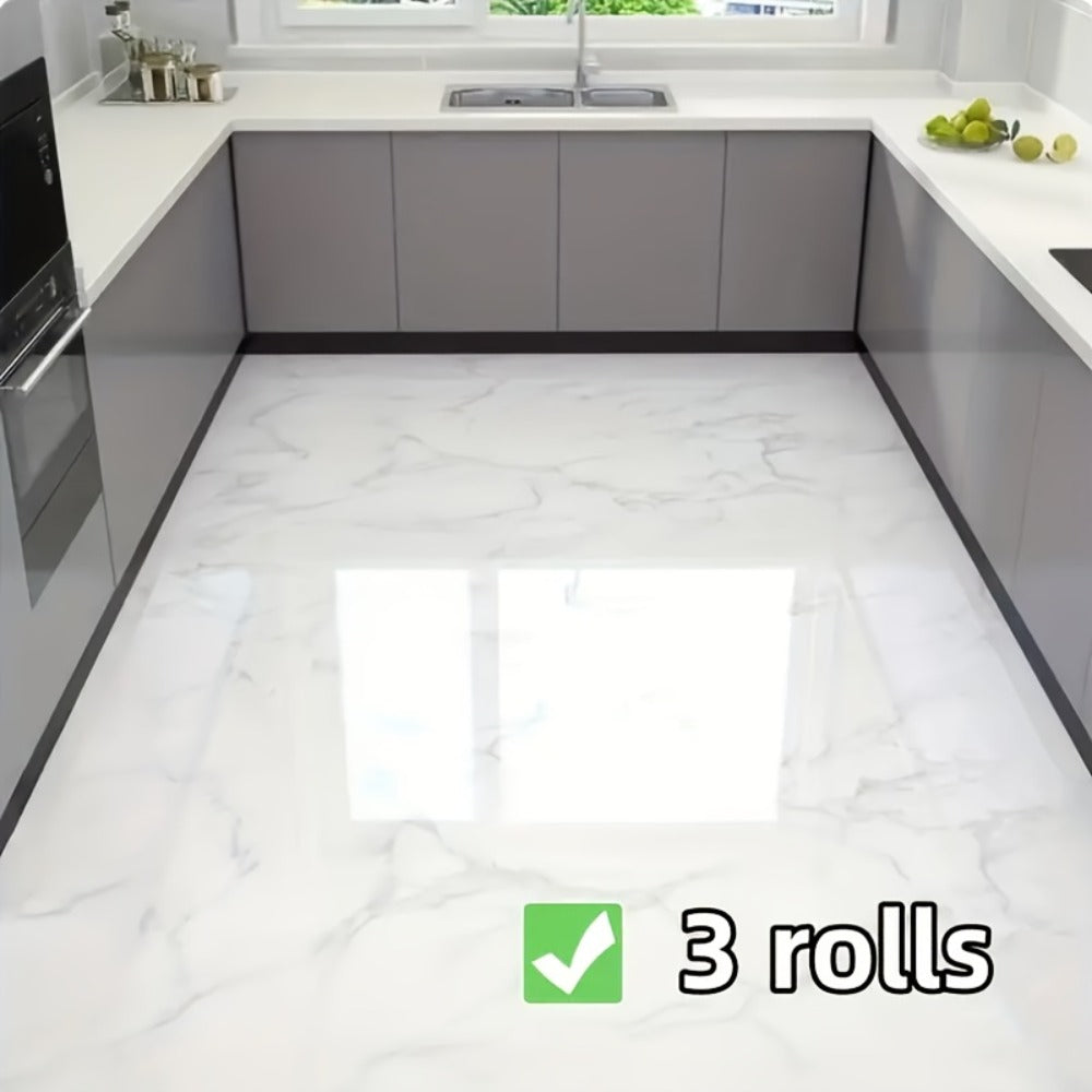 Self-Adhesive Marble Vinyl Floor Wallpaper 3 Rolls 23.62x197.75in - Oil-Proof Anti-Slip, for Entryways, Bedrooms and Living Spaces