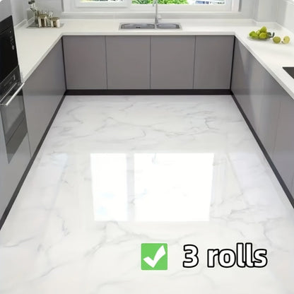 Self-Adhesive Marble Vinyl Floor Wallpaper 3 Rolls 23.62x197.75in - Oil-Proof Anti-Slip, for Entryways, Bedrooms and Living Spaces