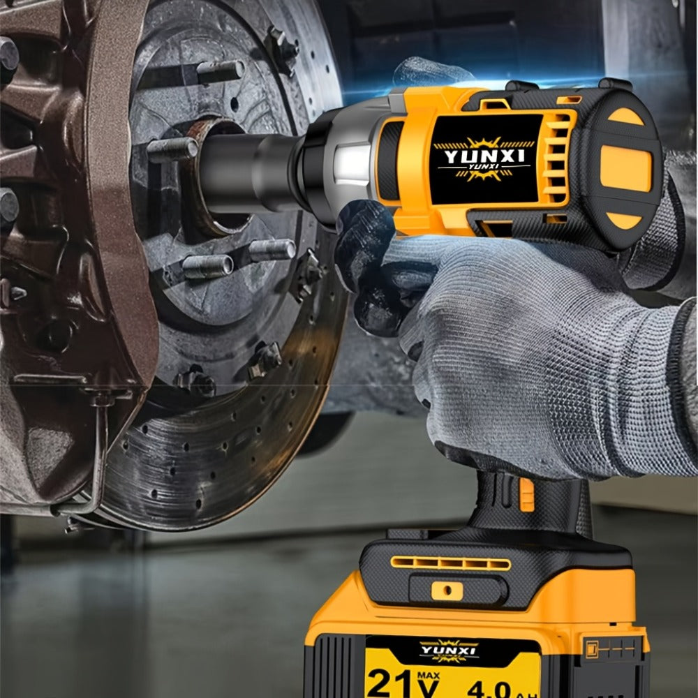 Power Tools YUNXI 21V Brushless Cordless Impact Wrench Kit with 4000mAh Battery and Configurable Accessories