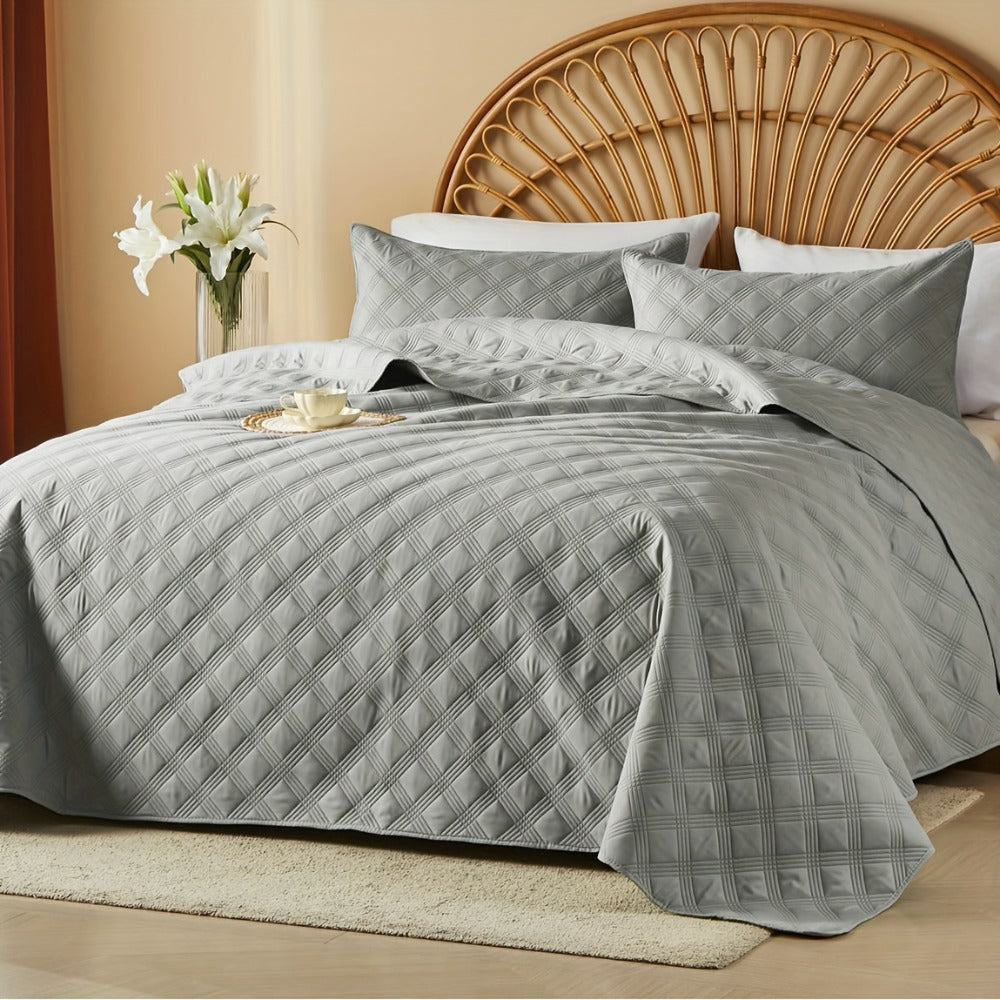 Coin-Pattern Quilt Set in Four Designs, Multiple Colors and Twin, Full-Queen or King-California King Sizes