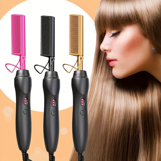 Hot Comb Hair Straightener Electric Ceramic – Portable Anti-Burn Press Comb for Natural Hair & Beard Straightening – Pink, Gold, Black, Gradient, Avocado Green
