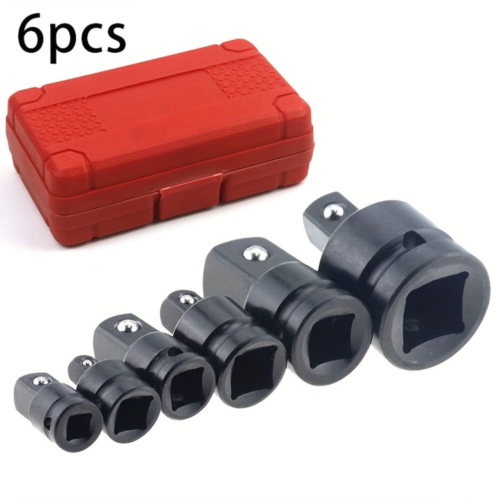 Impact Adapter & Reducer Set 6-Piece – 1/4" 3/8" 1/2" 3/4" Female-to-Male Air Square Drive Conversion Tool | Chrome Molybdenum Steel with Protective Cover | Auto Repair & Mechanical Work