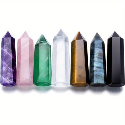 Natural Rainbow Fluorite Crystal Tower Set 7PCS – Hand-Polished Hexagonal Gemstone Obelisks 2.2 Inch, Crystal Points for Home Decor, Meditation, Reiki & Holiday Gift, Eco-Crafted Mineral Collection