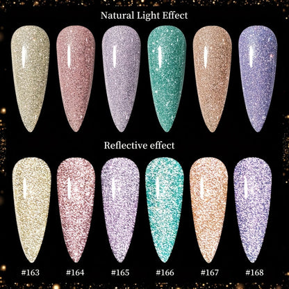 Gel Nail Polish Set with XEIJAYI Label, 6 Diamond Glitter Colors and Shade Numbers 163 to 168