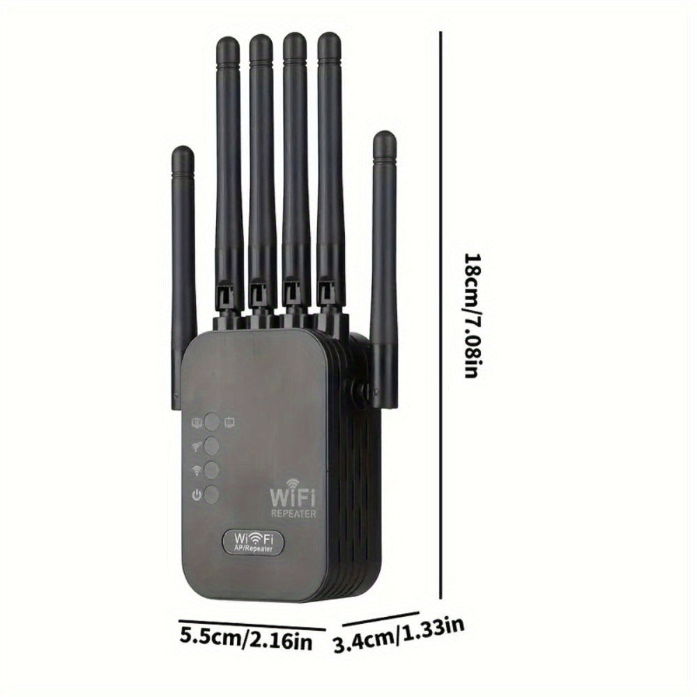 WiFi Extender 1300Mbps Dual Band AP & Relay Mode - 4 Powerful Antennas Full House Coverage, Ethernet Port