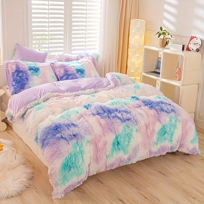 Three-Piece Plush Polyester Duvet Cover Set with Two Pillowcases in 14 Colors and Twin, Full, Queen or King Sizes