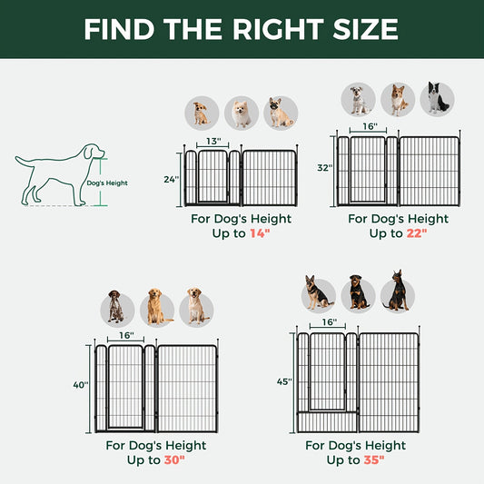 Dog Playpen with Gate – Heavy Duty Metal Pet Exercise Pen for Large Medium Small Dogs, 8/16/24/32/48 Panels, 24/32/40/45/50 Inch Height, Portable Indoor Outdoor Dog Fence for Yard Garden RV Camping