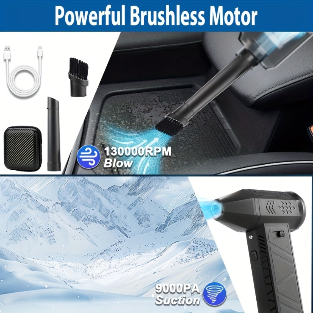 130000 RPM Portable Turbo Fan Blower & Vacuum 2-in-1, USB Rechargeable Cordless Handheld Air Blower for Dust Removal, Cooling, Snow Blowing, Car Cleaning, Inflatable Pad, Ignition Aid