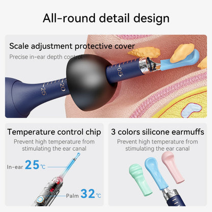 Rechargeable Camera Ear Cleaning Set with LED Light, Silicone Tips, Storage Case and Creamy White or Blue Finish