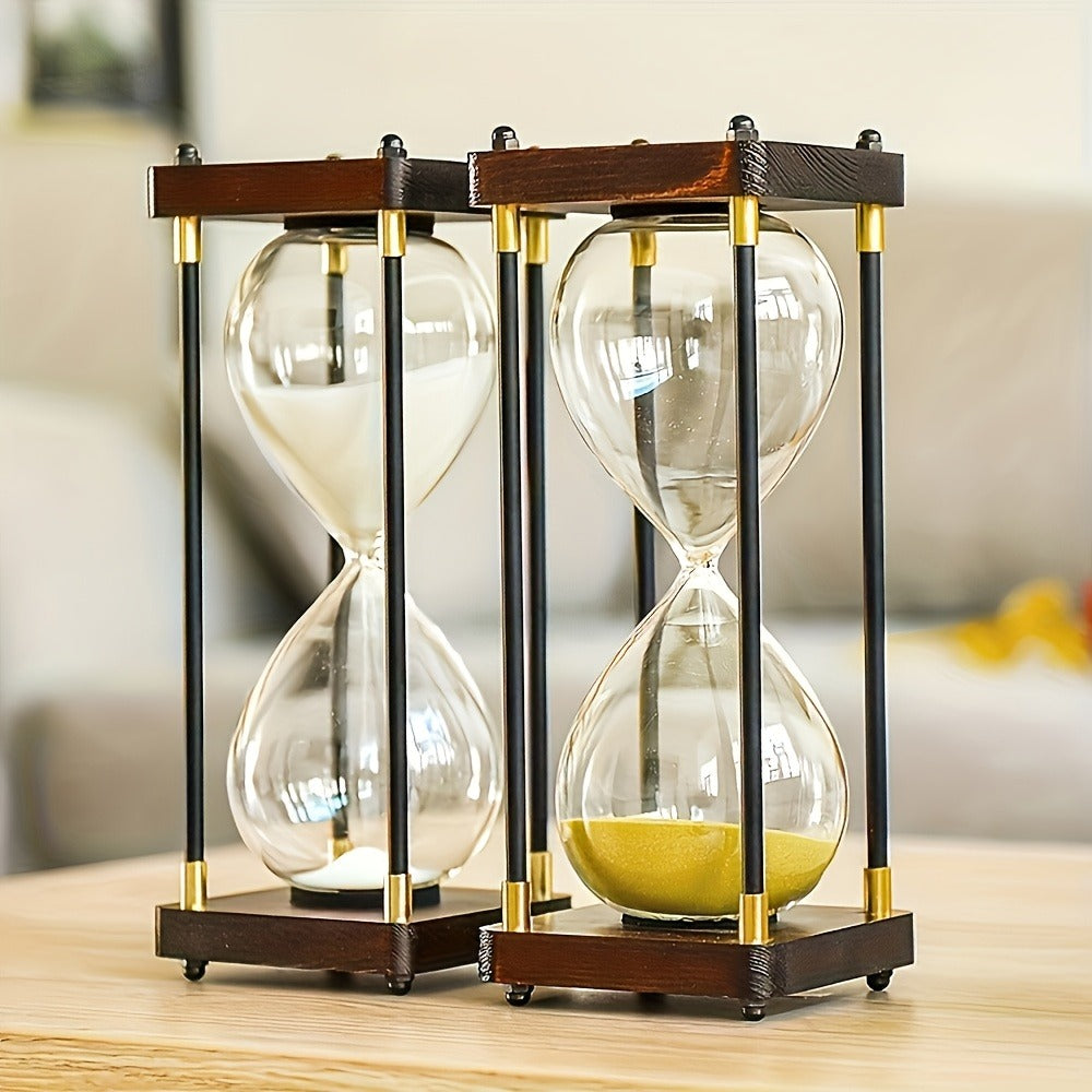 Sixty-Minute Decorative Glass Sand Timer with Wooden-Style Frame in Six Exact Color Configurations