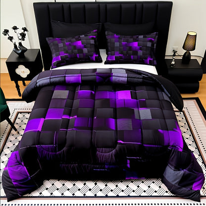 Checkered Quilt Bedding Set in Five Color Designs with Twin, Full, Queen and King Checkout Sizes