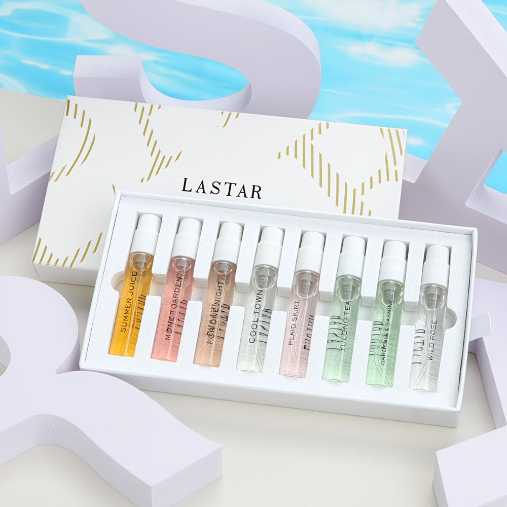 8 Piece Women's Perfume Gift Set Travel Size Mini EDT Bottles - Long Lasting Patchouli Fresh Floral Scents - Fragrance Kit for Dates Office Birthday Valentines Day